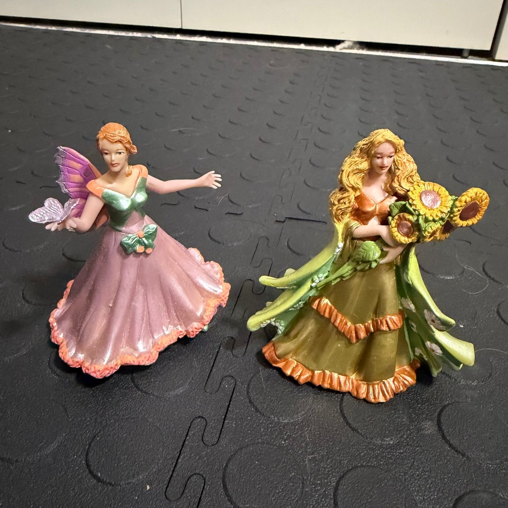 Papo 2008 Fantasy Fairy Butterfly Wings Sunflower Princess Figurine Lot of 2